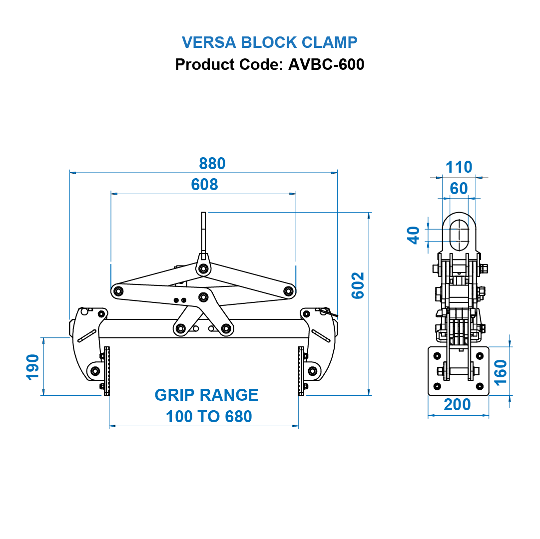 Versa Block Clamps AVBC 600 (Dimens)
